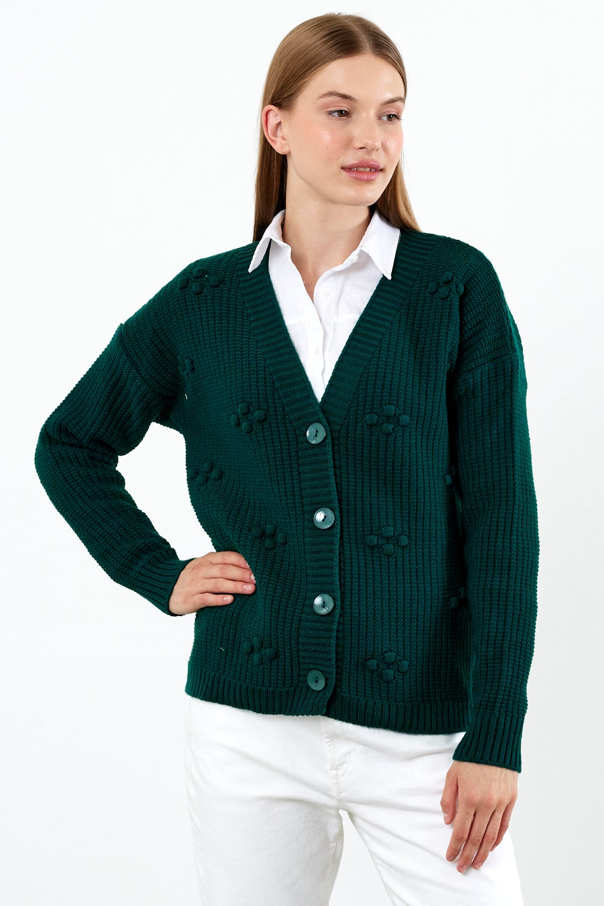 Short Knit Cardigan Solid Color Knit Detailed - SKU: 4002