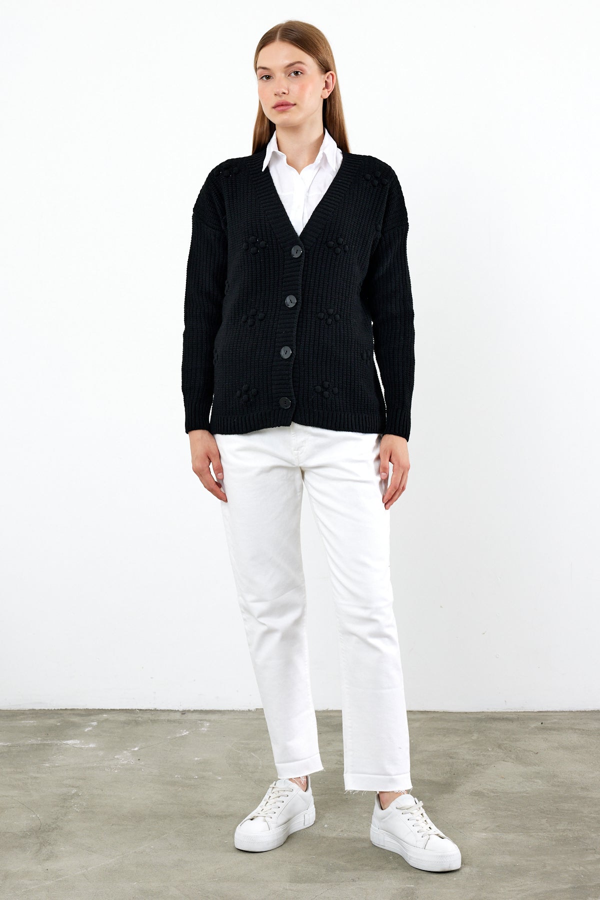 Short Knit Cardigan Solid Color Knit Detailed - SKU: 4002