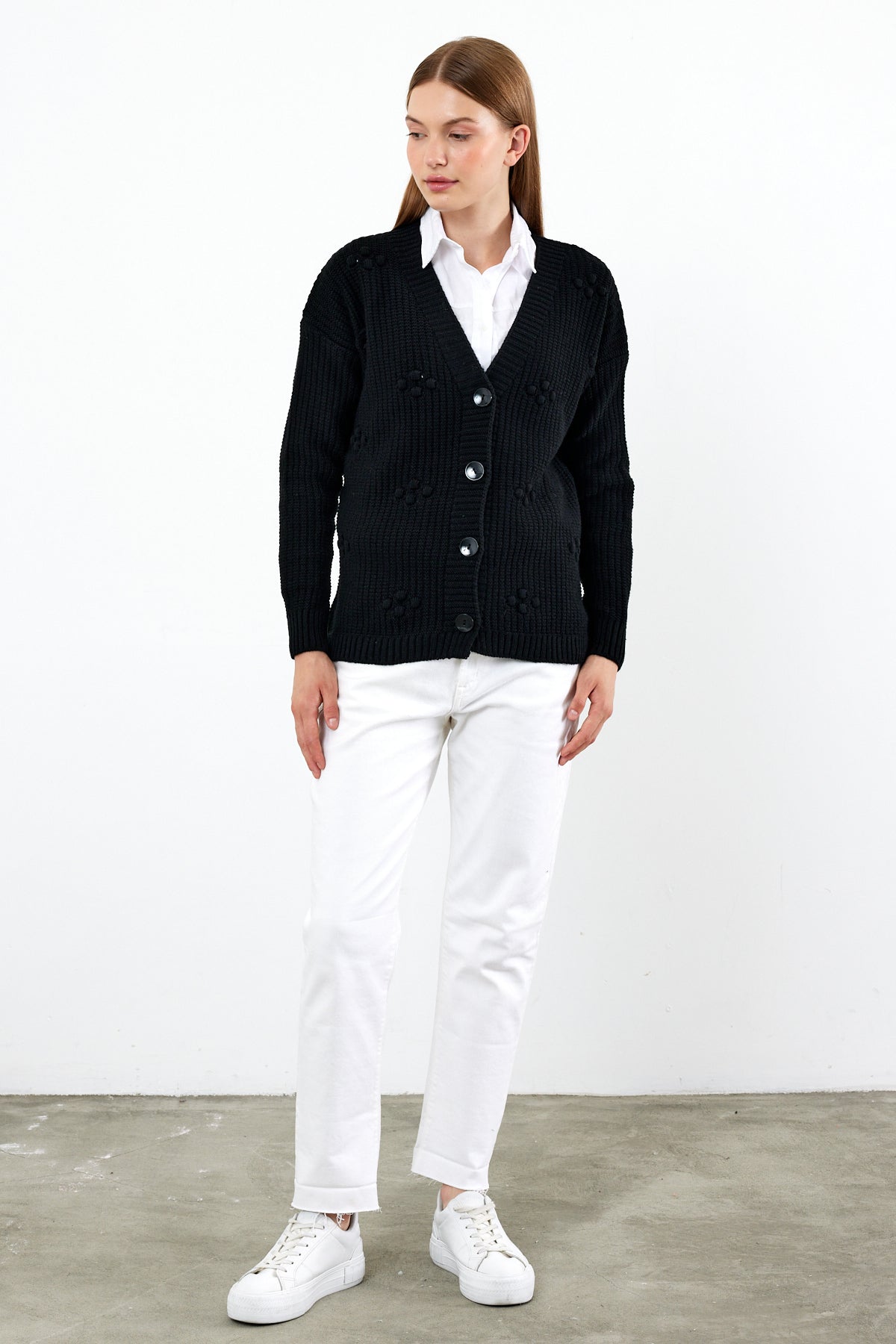 Short Knit Cardigan Solid Color Knit Detailed - SKU: 4002