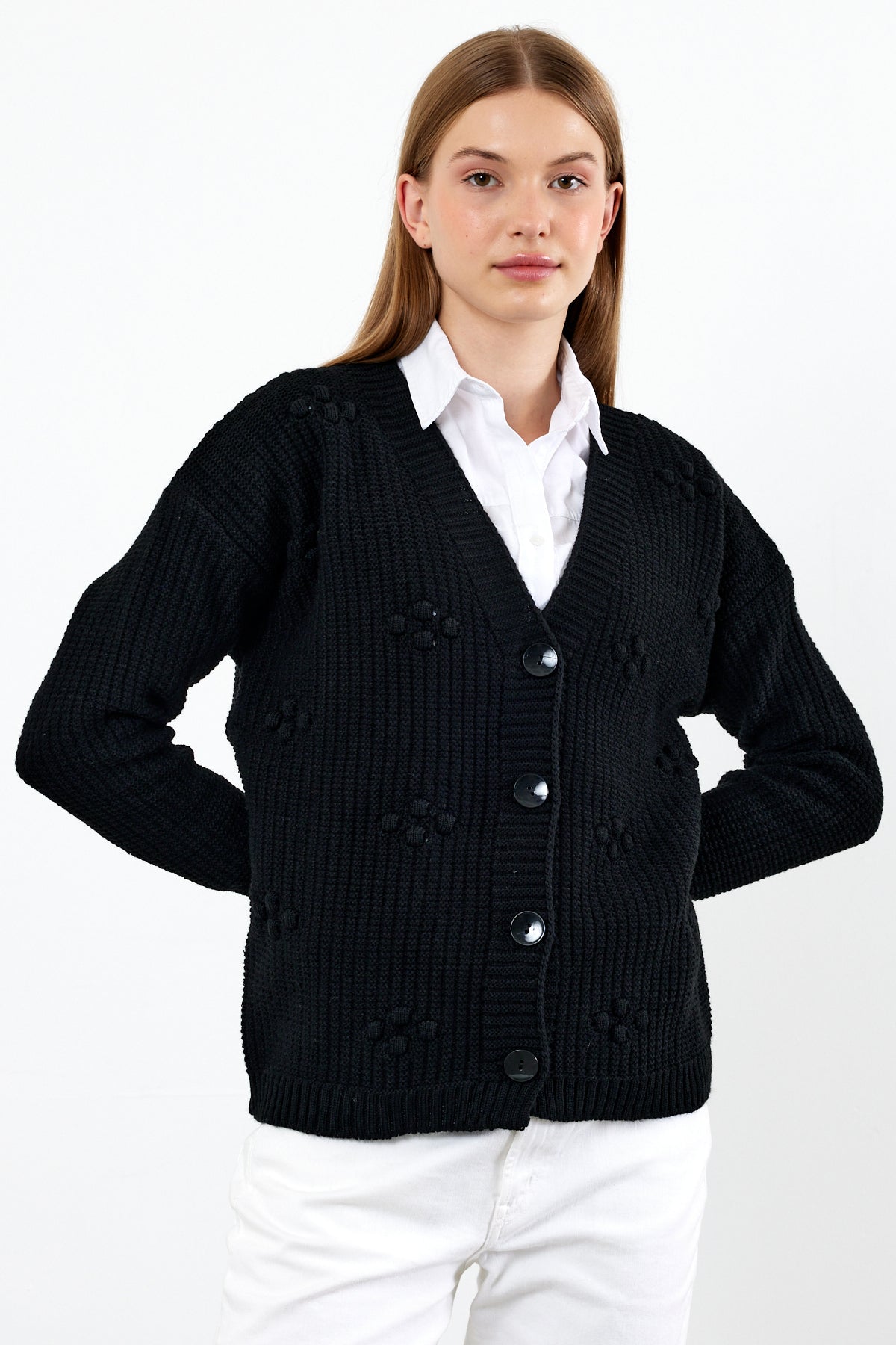 Short Knit Cardigan Solid Color Knit Detailed - SKU: 4002