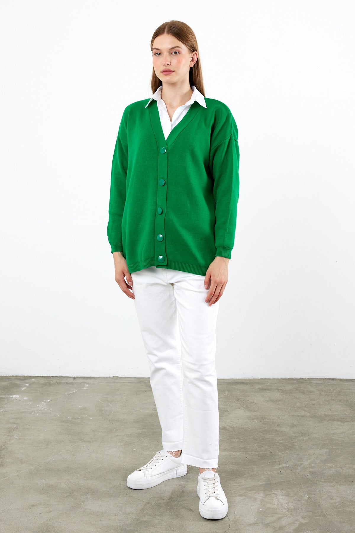 Solid Color Knit Cardigan Mid Length - SKU: 1254