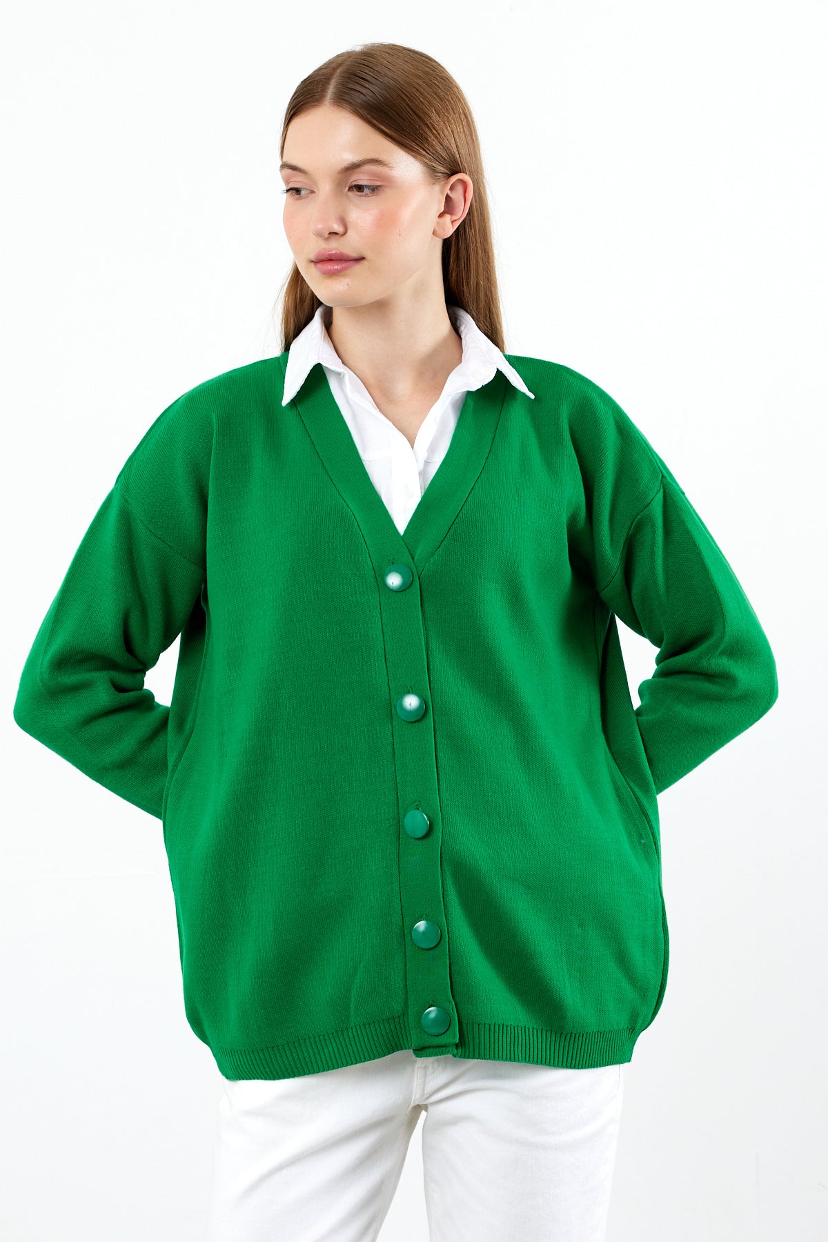 Solid Color Knit Cardigan Mid Length - SKU: 1254