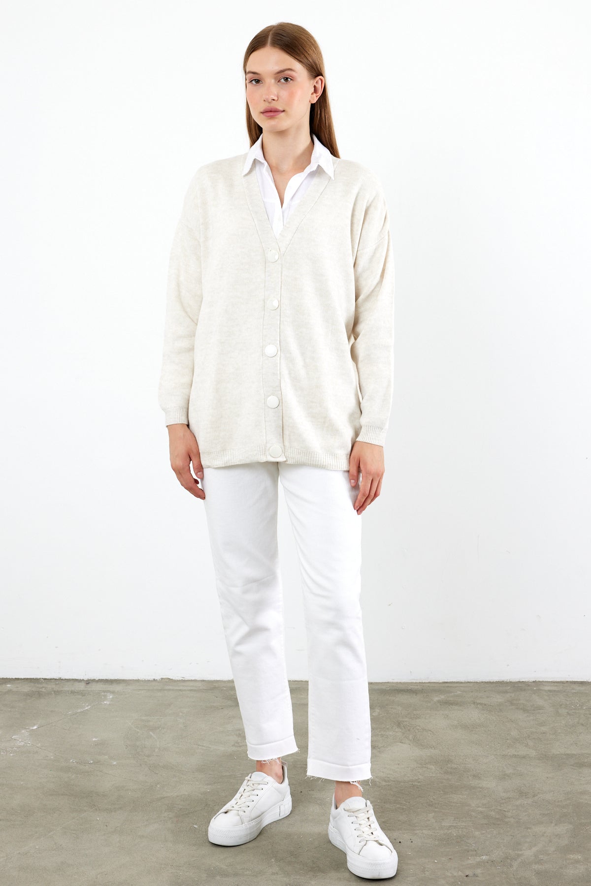 Solid Color Knit Cardigan Mid Length - SKU: 1254