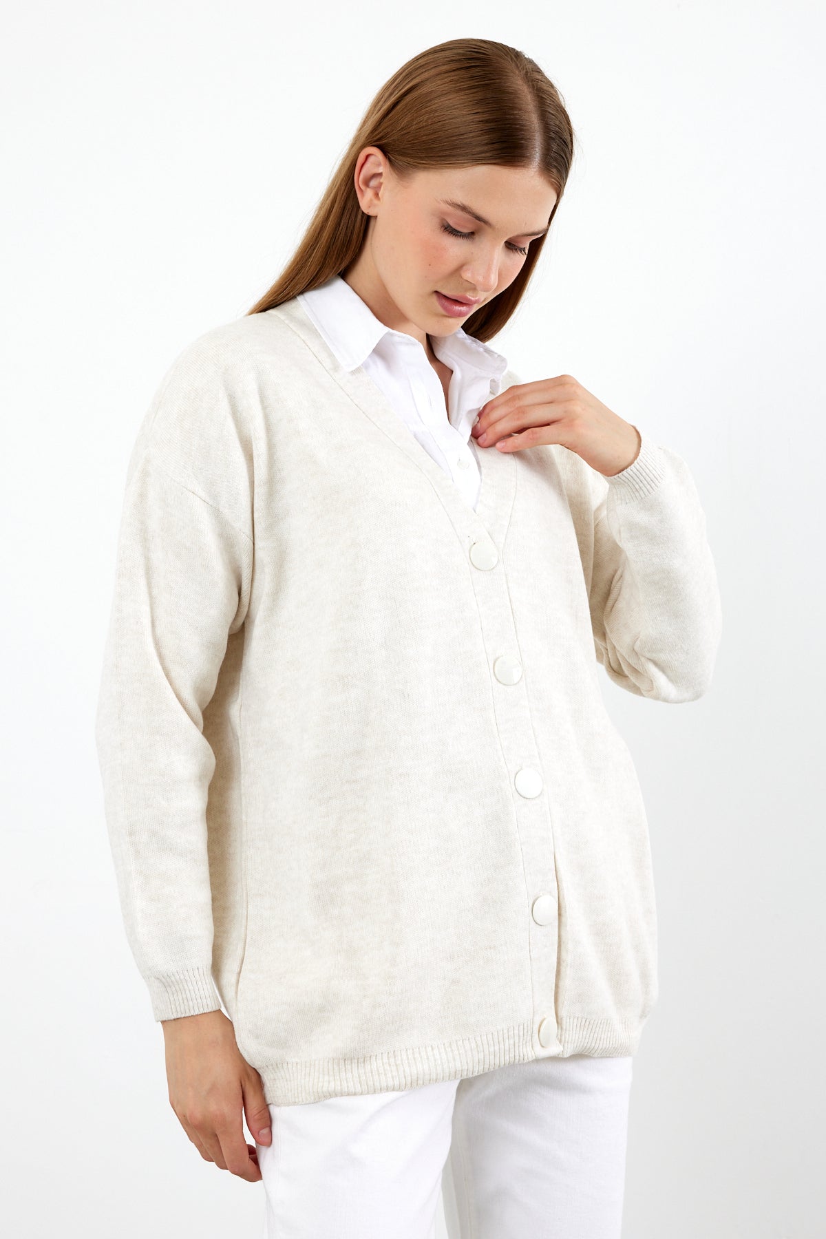 Solid Color Knit Cardigan Mid Length - SKU: 1254