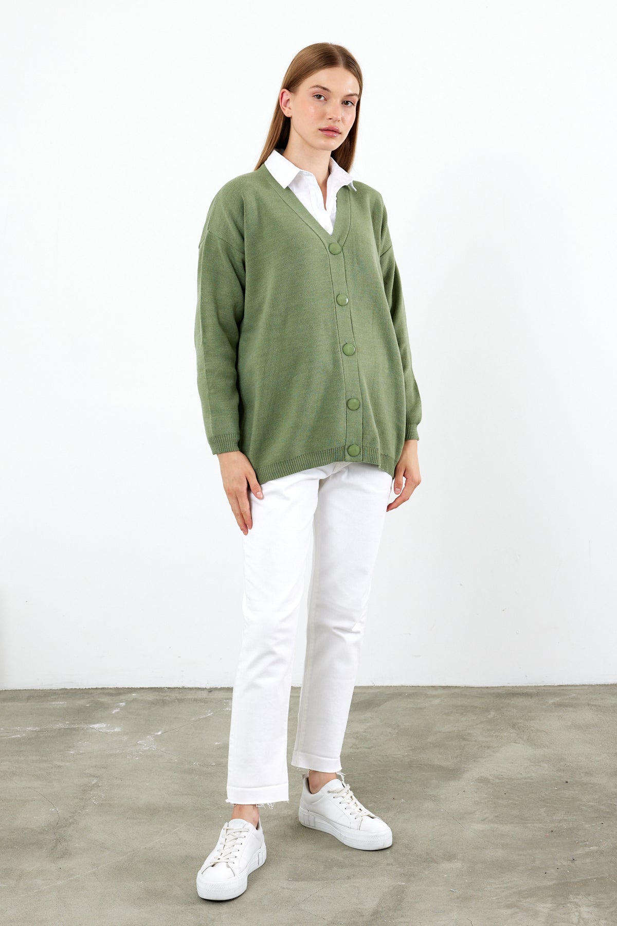 Solid Color Knit Cardigan Mid Length - SKU: 1254