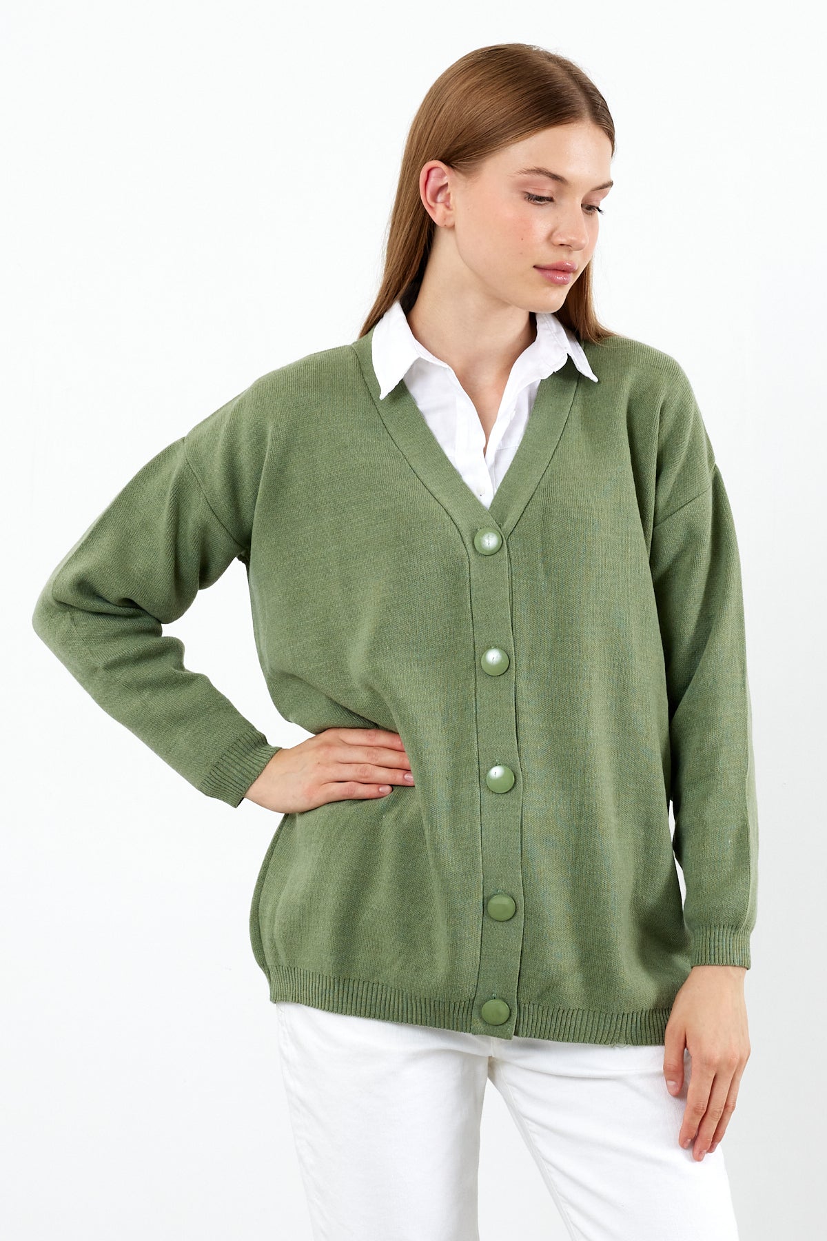 Solid Color Knit Cardigan Mid Length - SKU: 1254