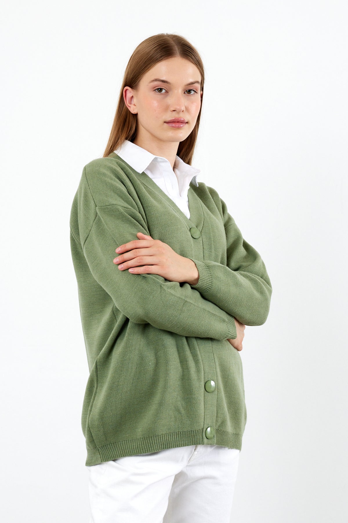 Solid Color Knit Cardigan Mid Length - SKU: 1254