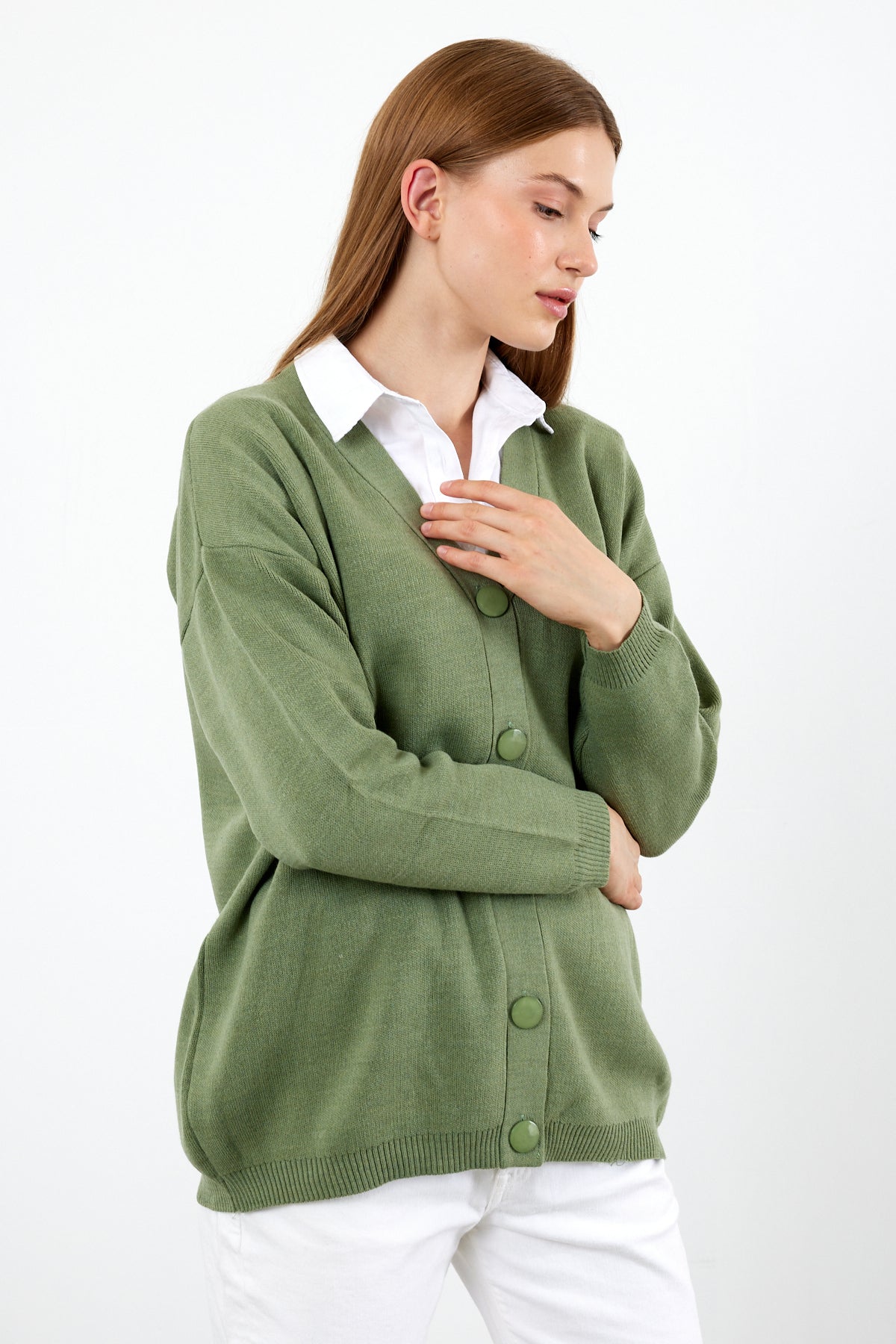 Solid Color Knit Cardigan Mid Length - SKU: 1254