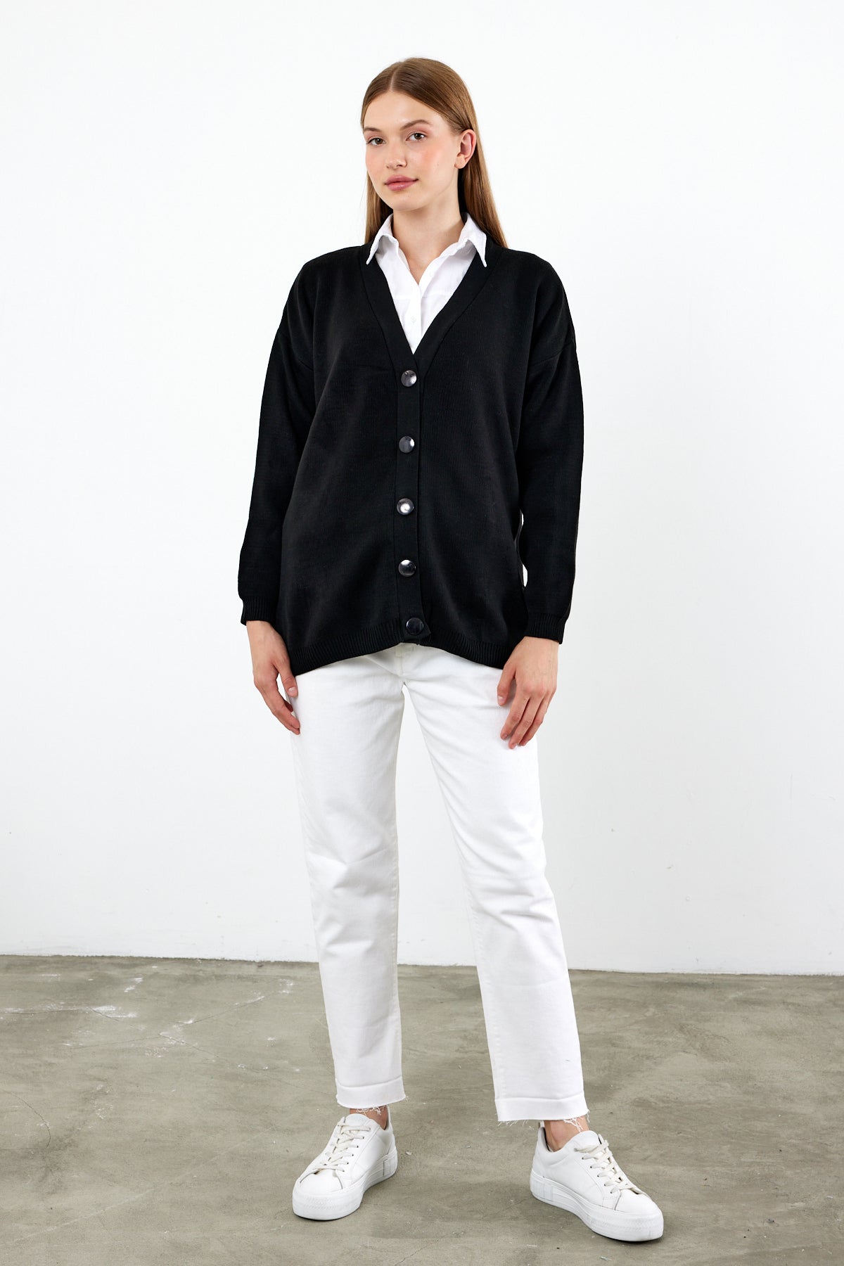 Solid Color Knit Cardigan Mid Length - SKU: 1254