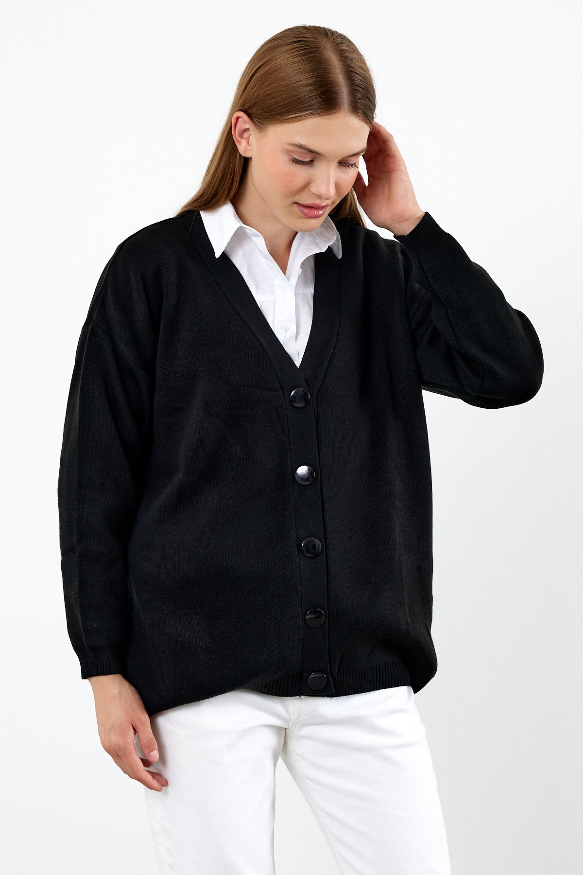 Solid Color Knit Cardigan Mid Length - SKU: 1254