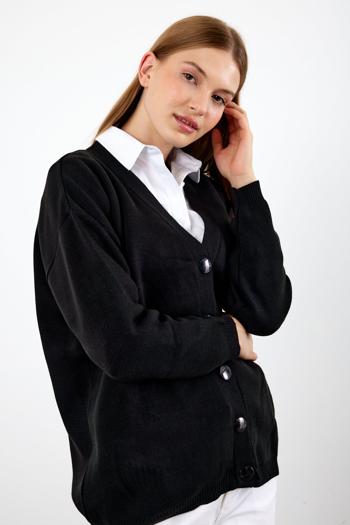 Solid Color Knit Cardigan Mid Length - SKU: 1254