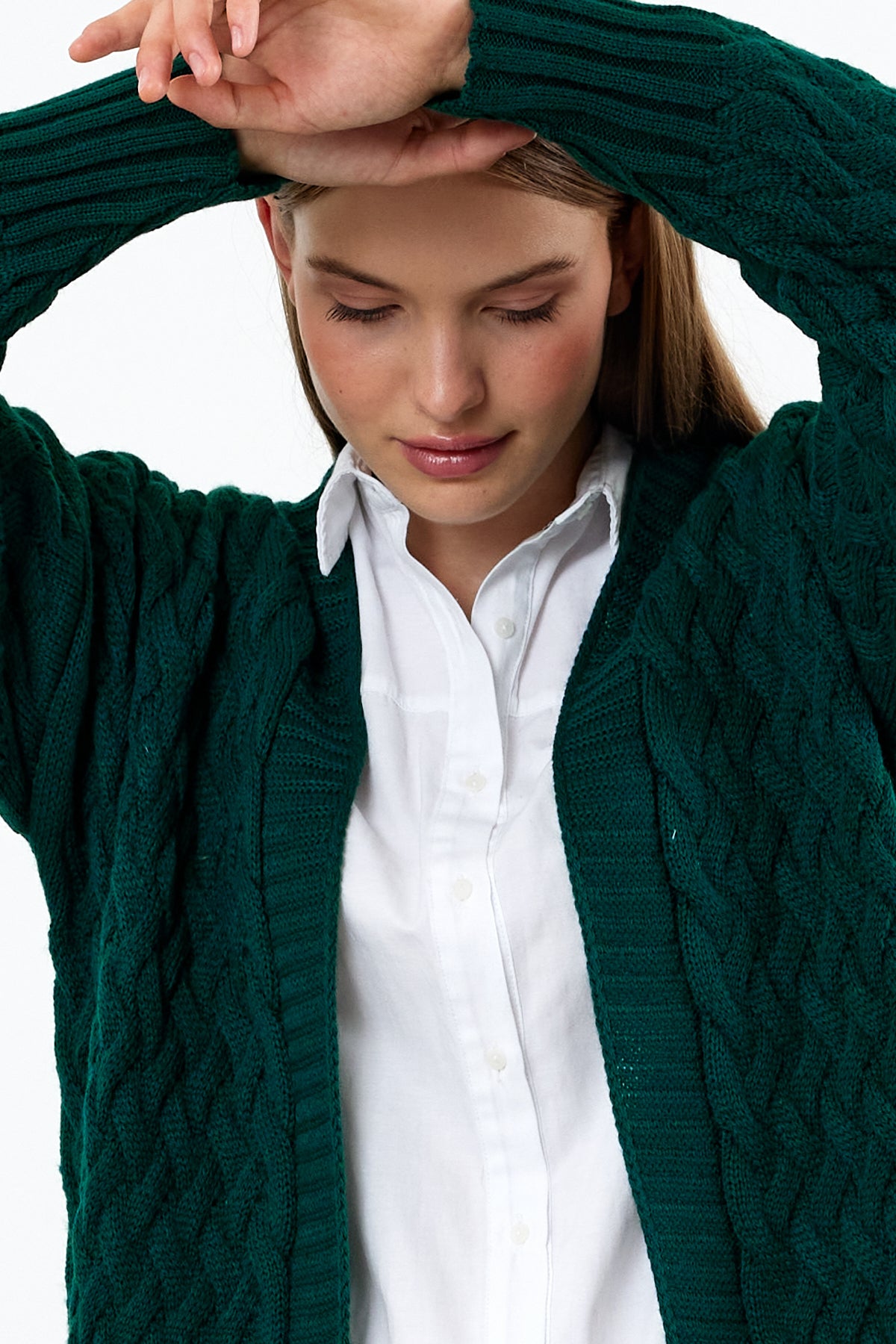 Long Length Knit Cardigan Maxi Length Cover Up Knit Detailed Solid Color - SKU: 3860