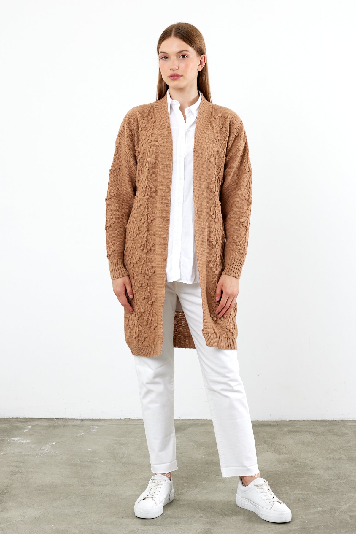 Mid Length Knit Cardigan Detailed- SKU: 3720