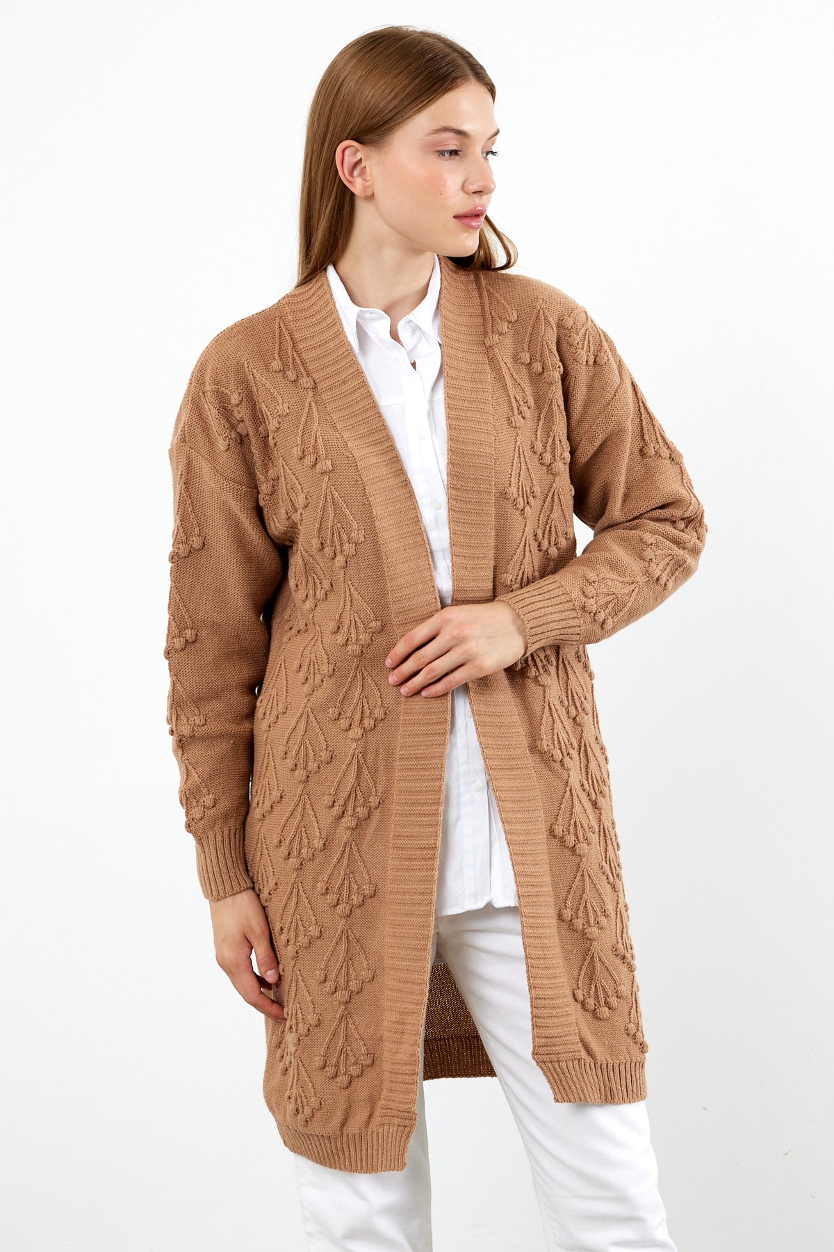 Mid Length Knit Cardigan Detailed- SKU: 3720