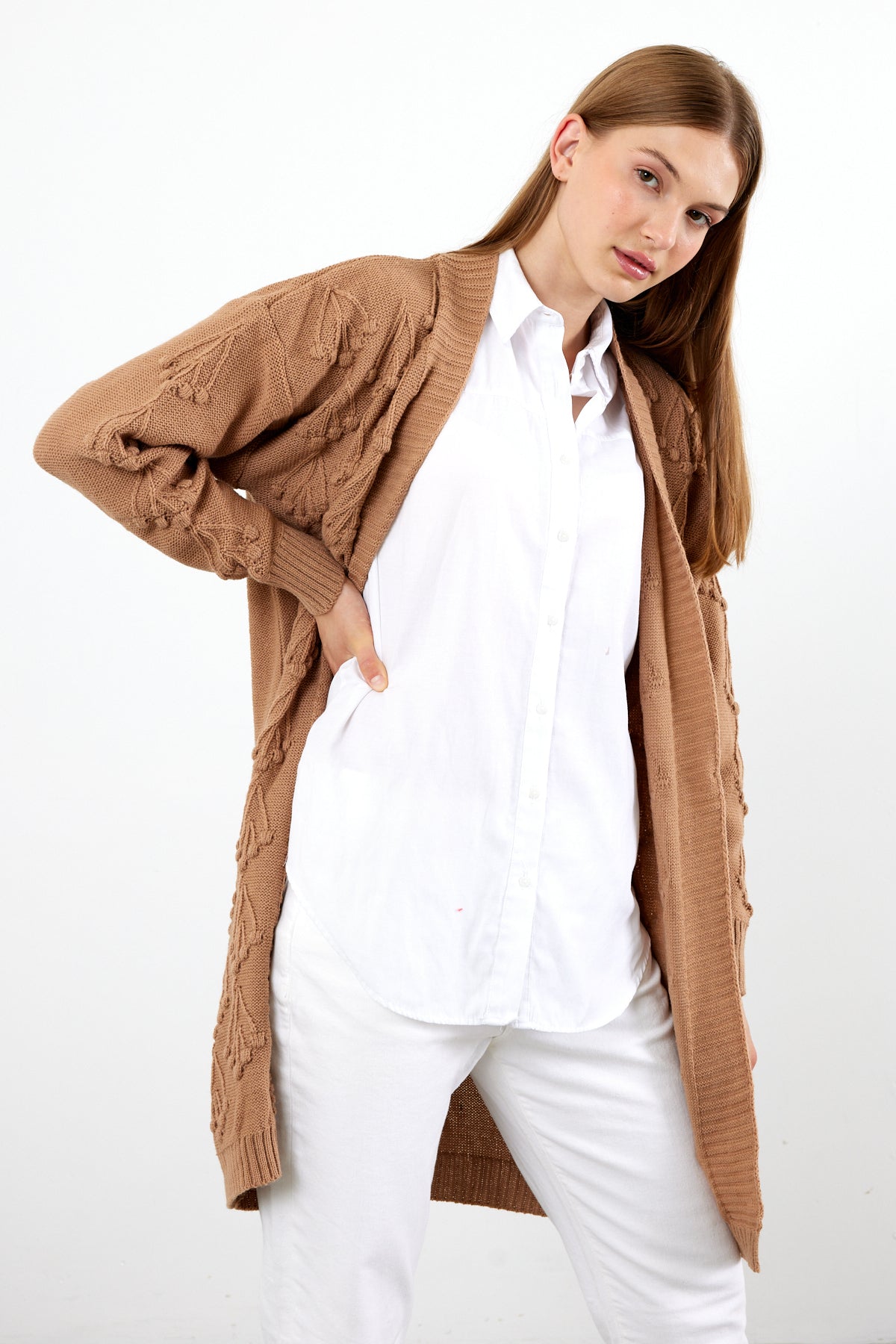 Mid Length Knit Cardigan Detailed- SKU: 3720