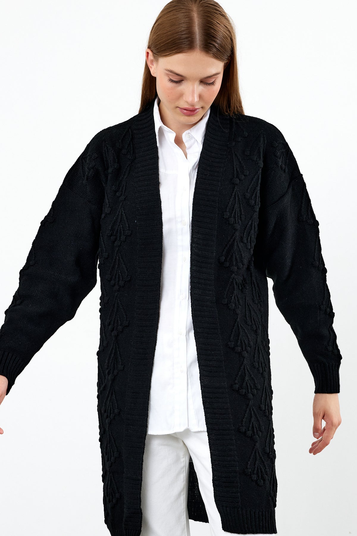 Mid Length Knit Cardigan Detailed- SKU: 3720