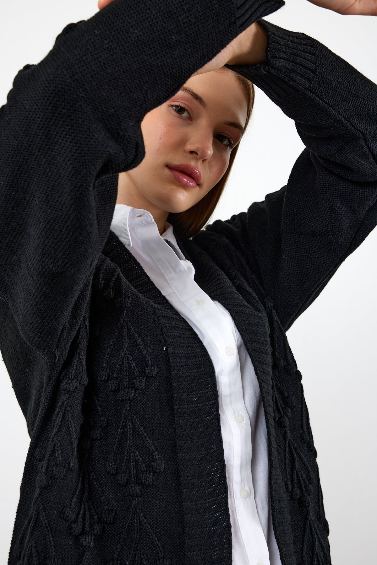 Mid Length Knit Cardigan Detailed- SKU: 3720