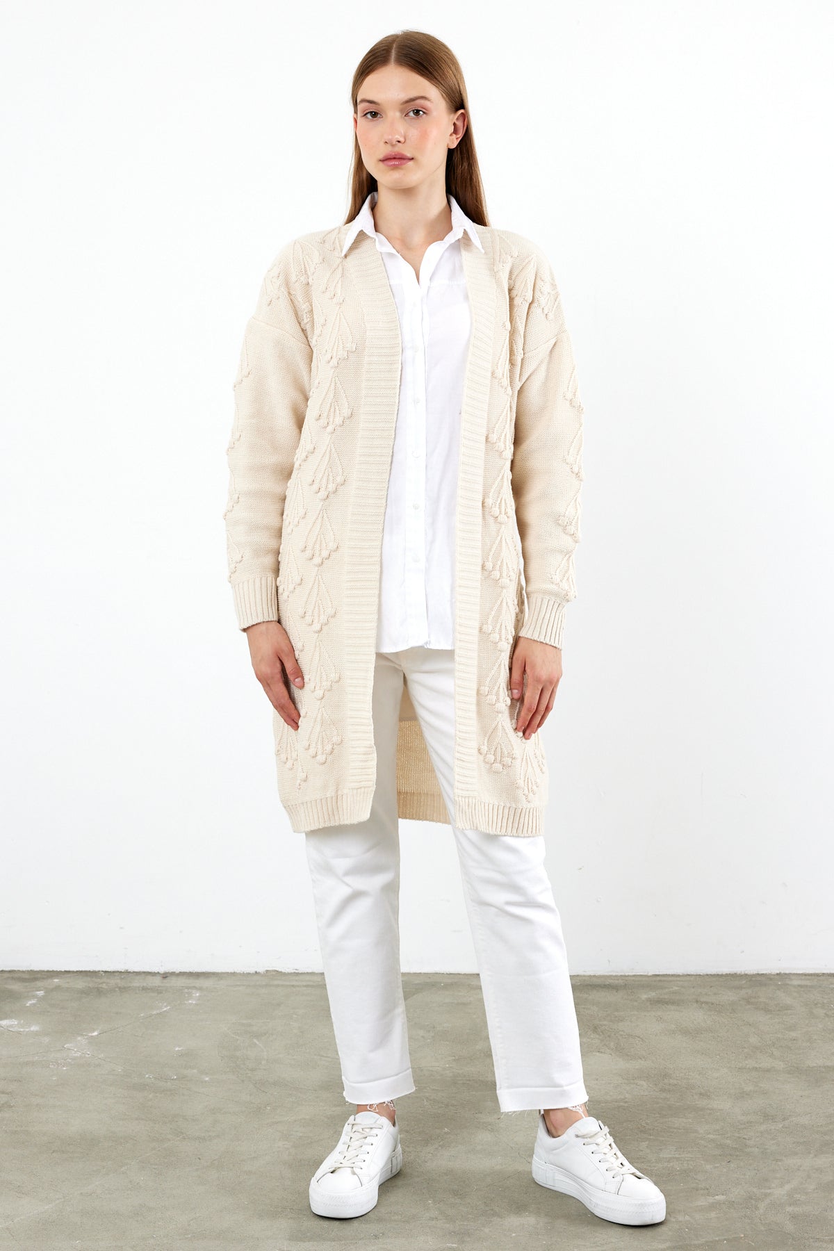 Mid Length Knit Cardigan Detailed- SKU: 3720