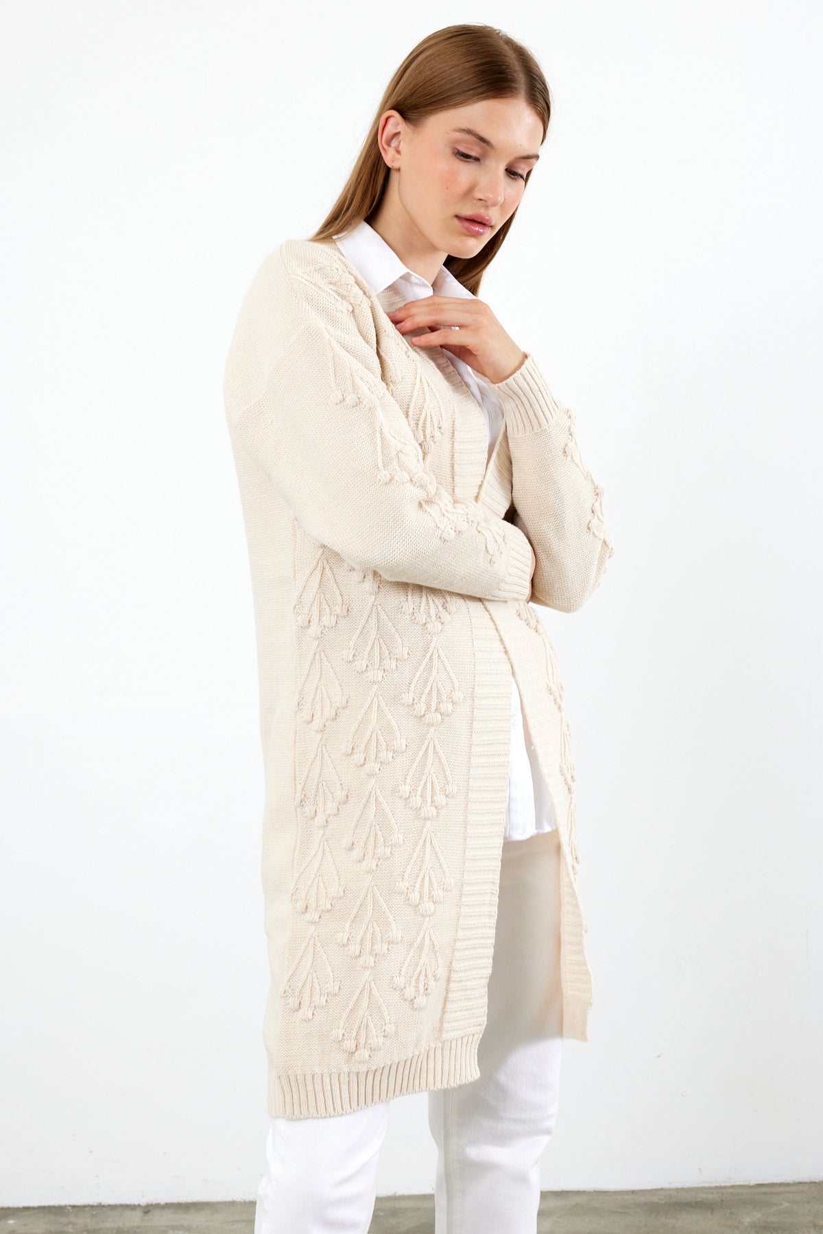 Mid Length Knit Cardigan Detailed- SKU: 3720