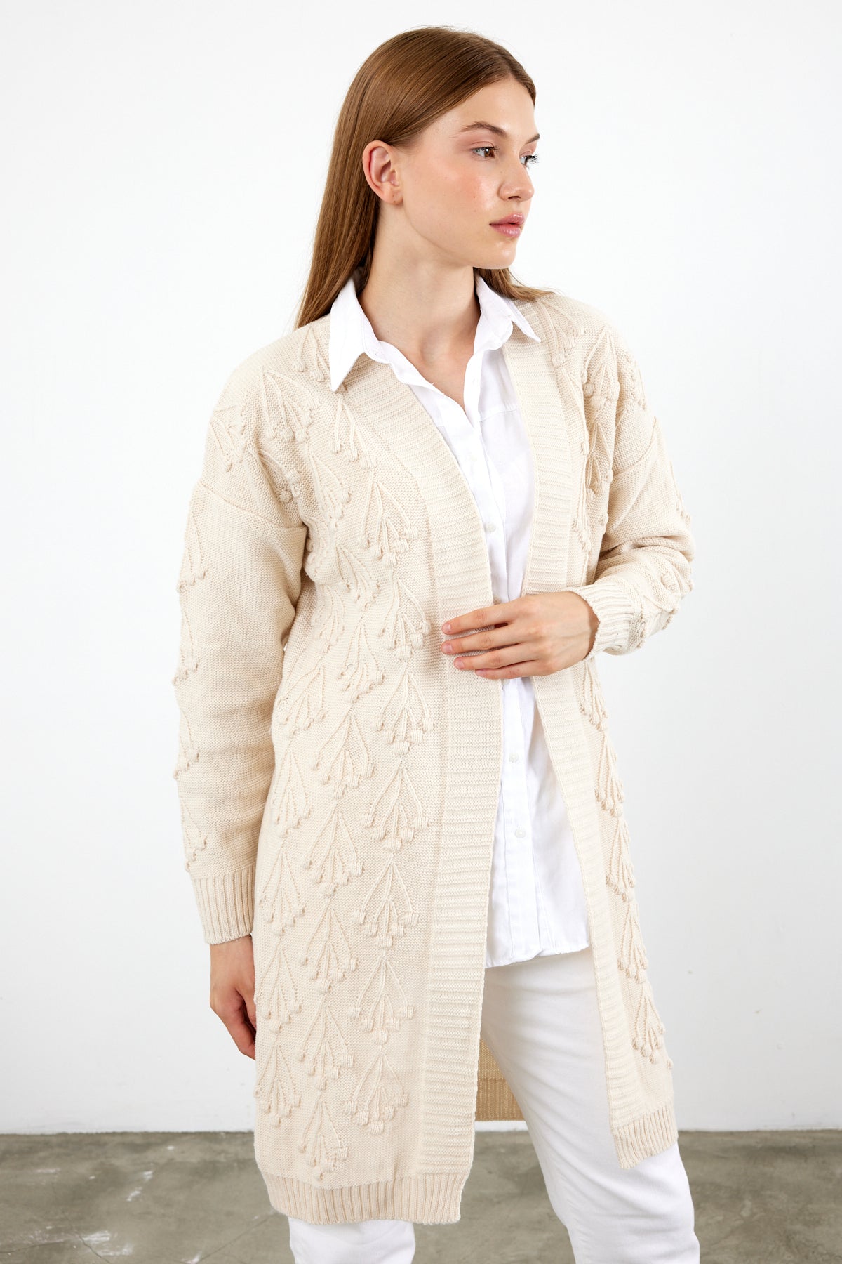 Mid Length Knit Cardigan Detailed- SKU: 3720