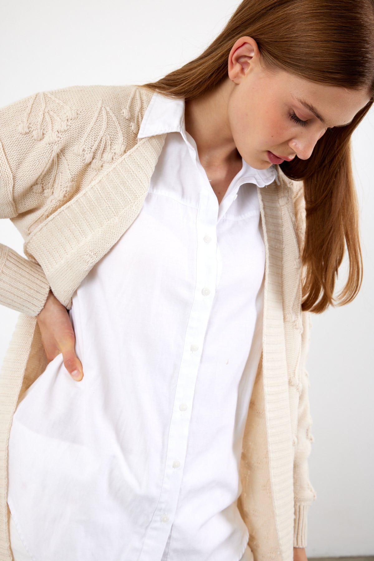 Mid Length Knit Cardigan Detailed- SKU: 3720