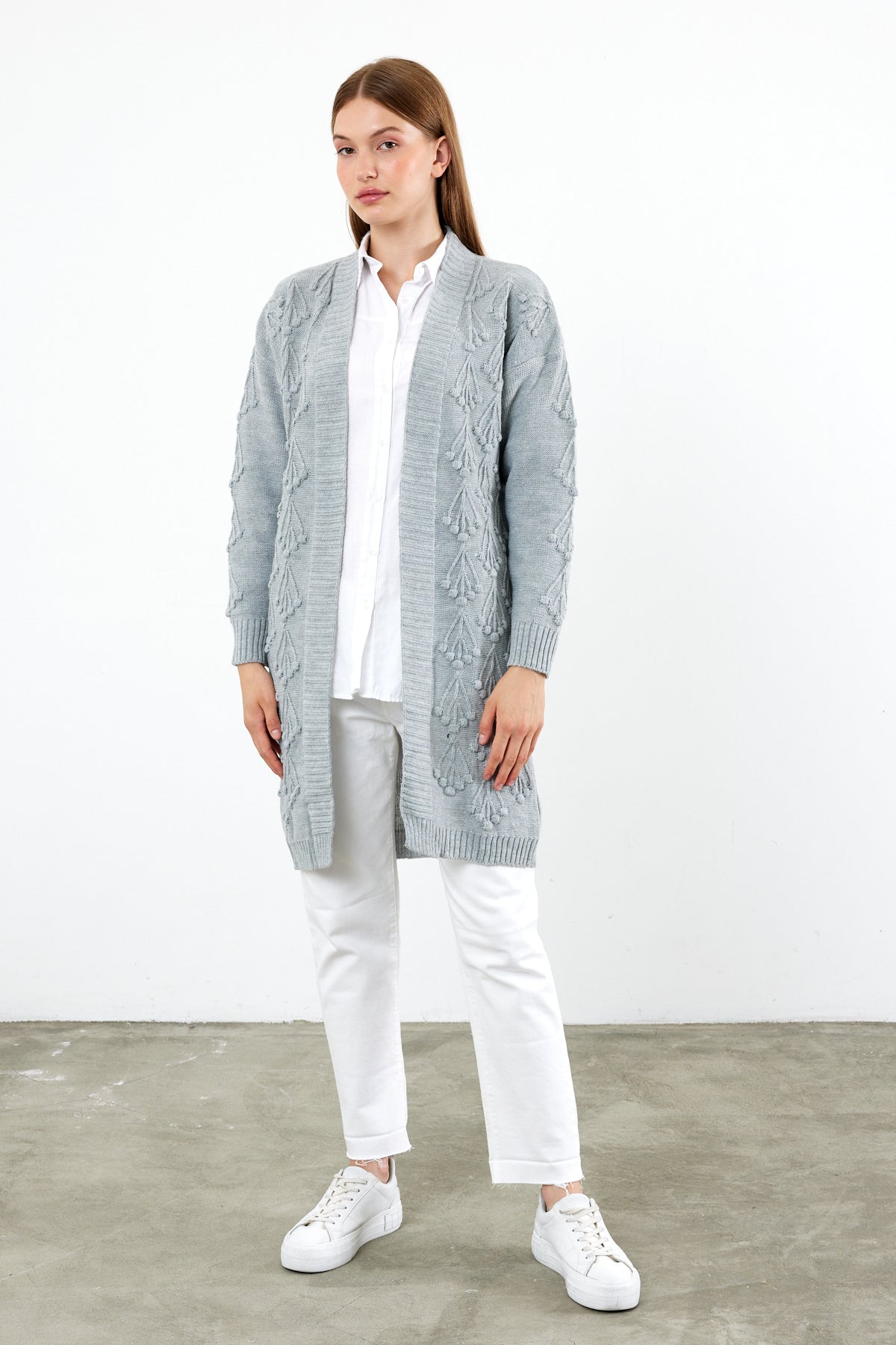 Mid Length Knit Cardigan Detailed- SKU: 3720