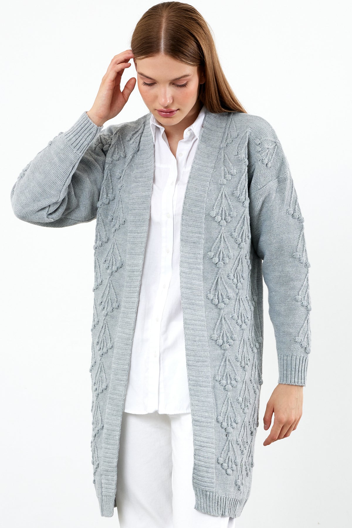 Mid Length Knit Cardigan Detailed- SKU: 3720
