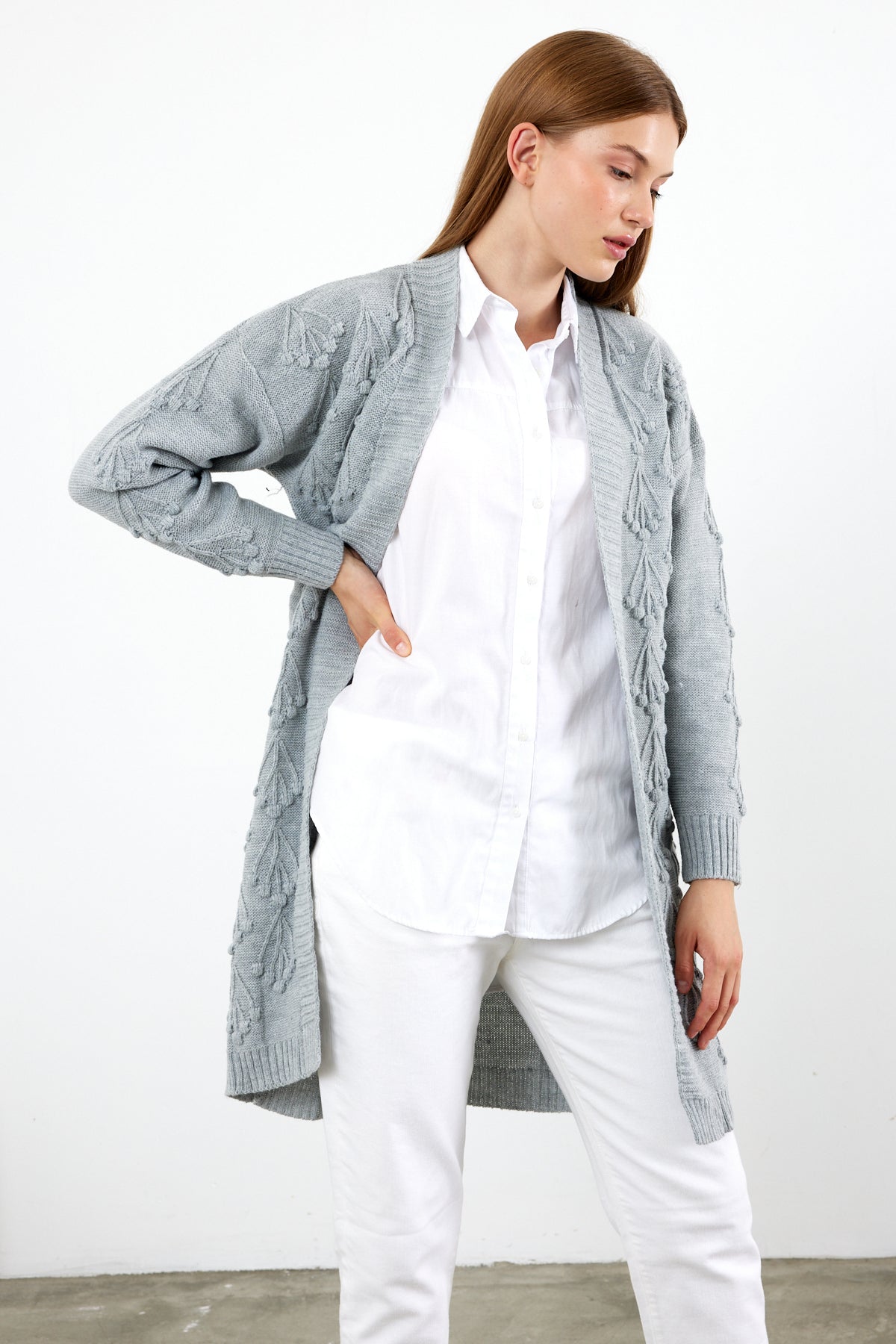 Mid Length Knit Cardigan Detailed- SKU: 3720