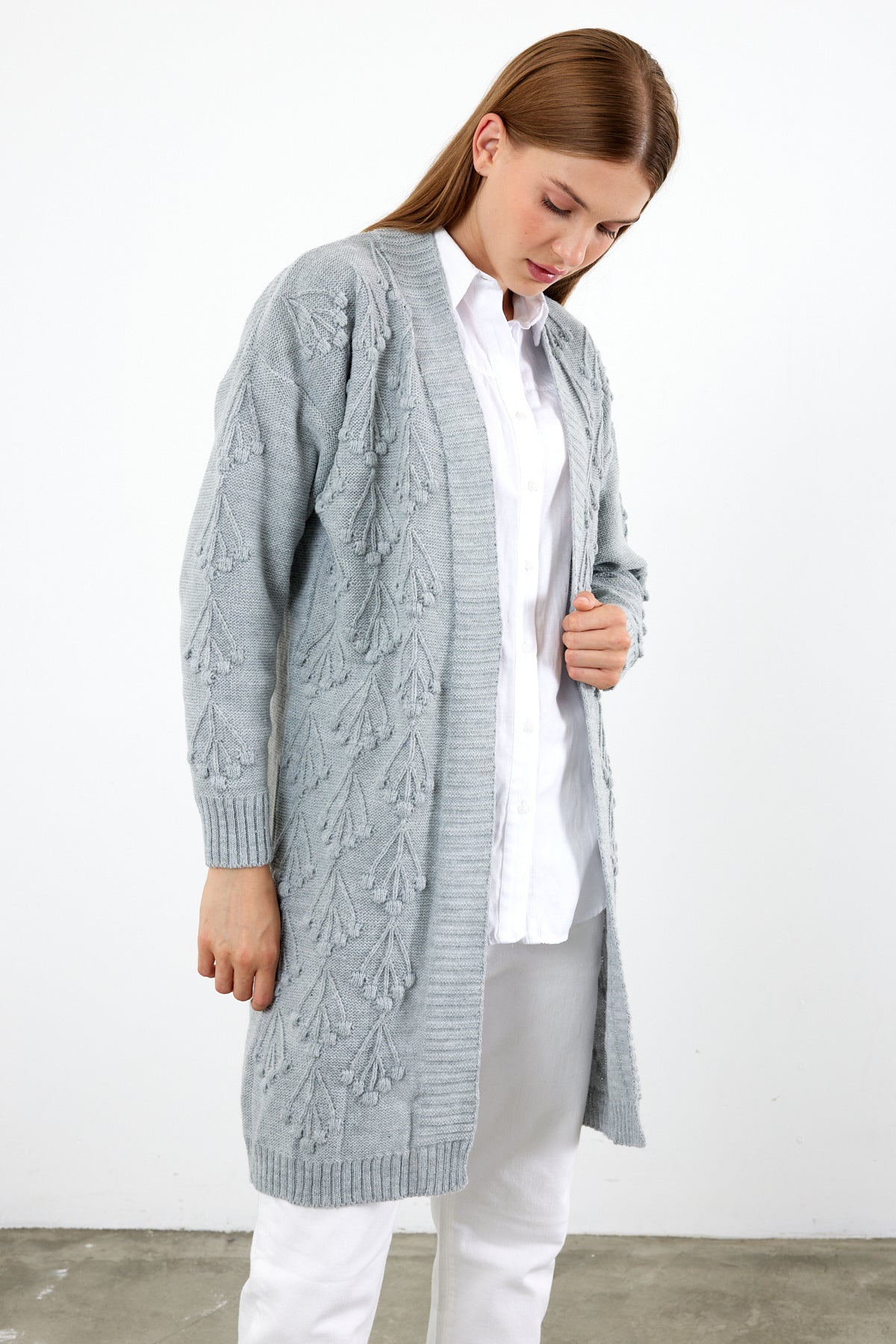 Mid Length Knit Cardigan Detailed- SKU: 3720