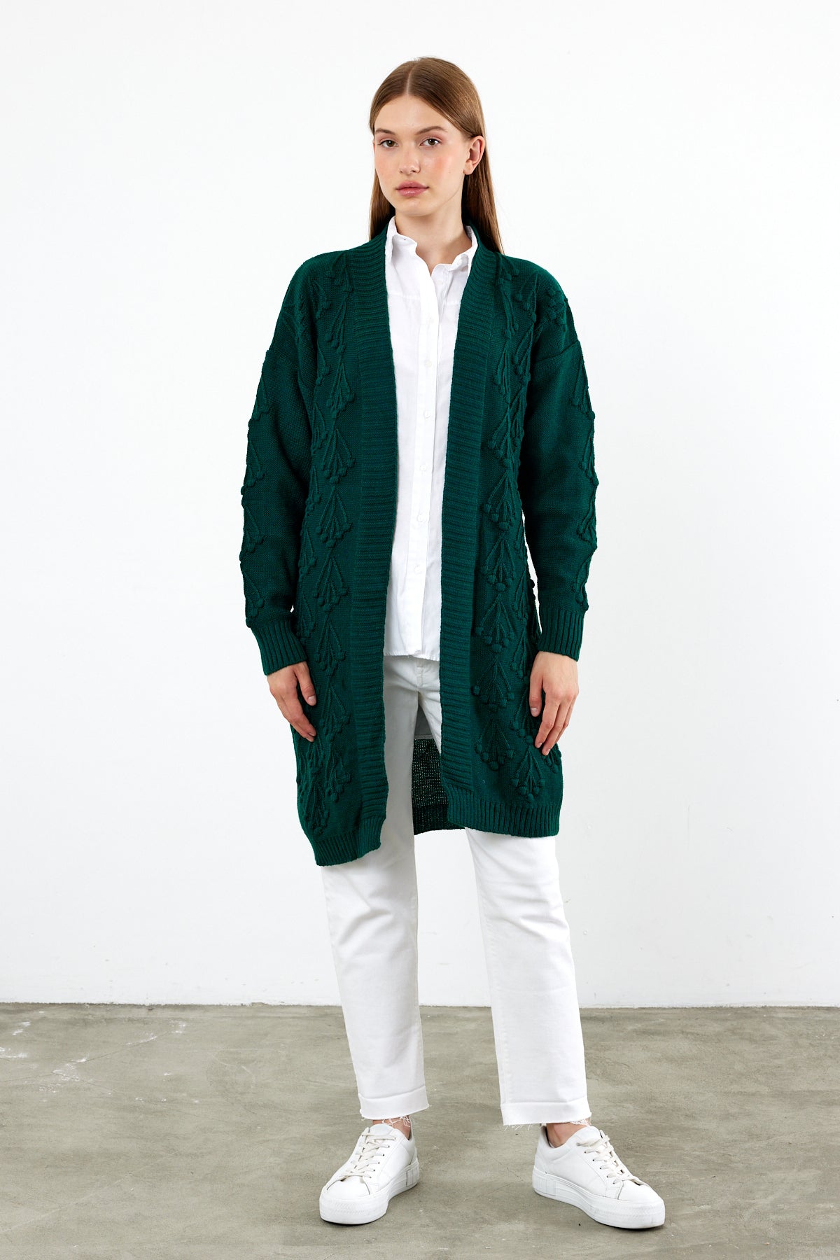 Mid Length Knit Cardigan Detailed- SKU: 3720