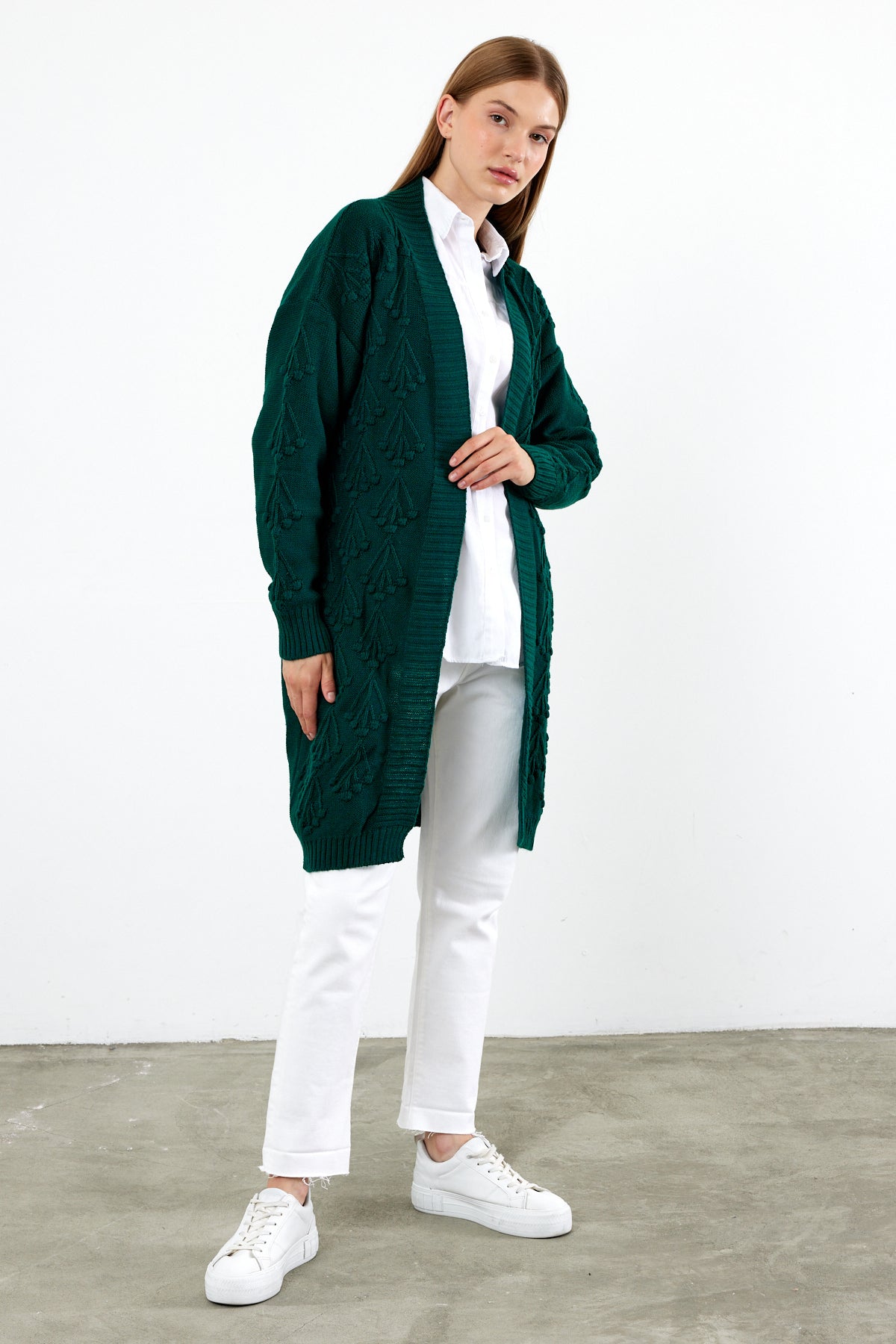 Mid Length Knit Cardigan Detailed- SKU: 3720