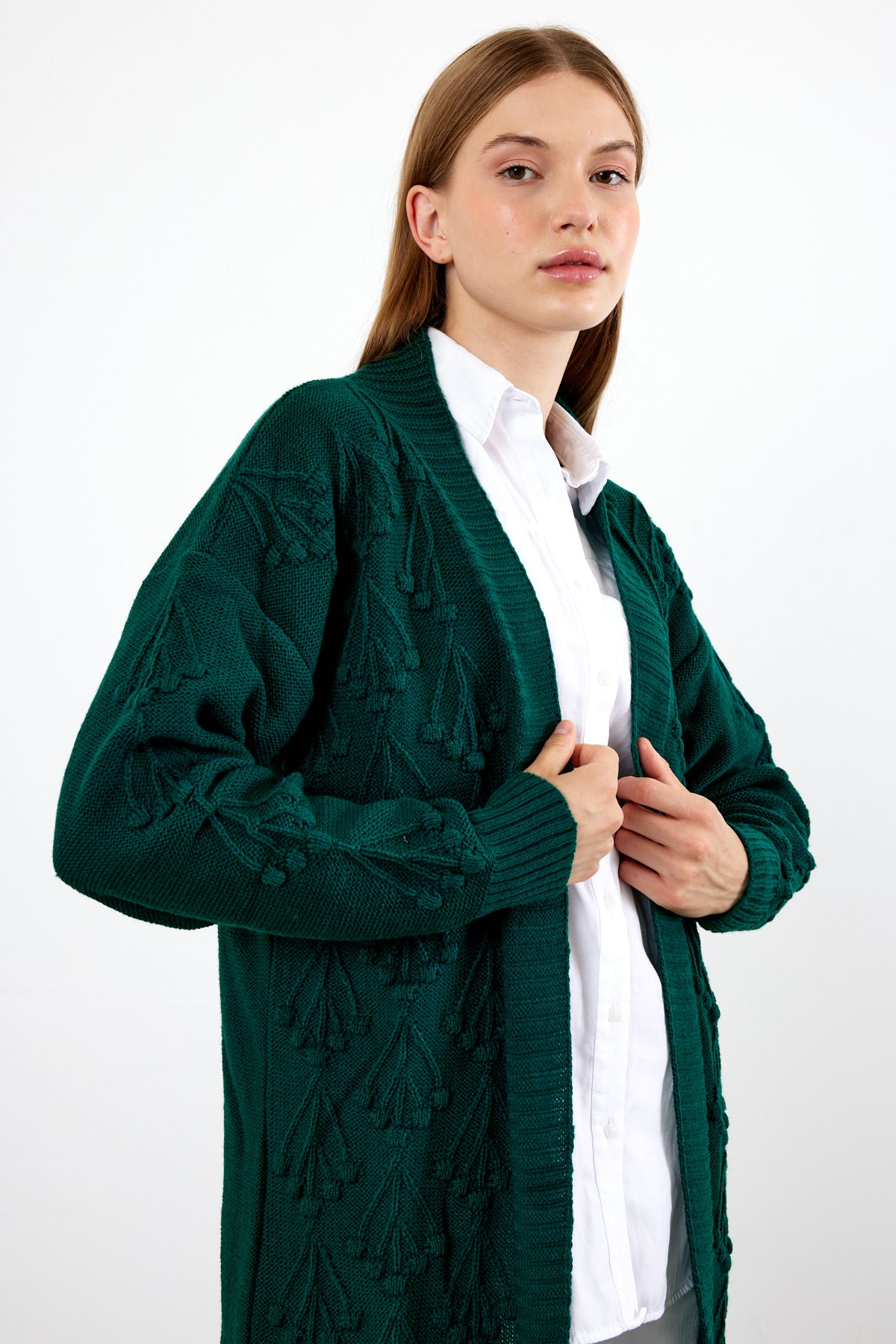 Mid Length Knit Cardigan Detailed- SKU: 3720