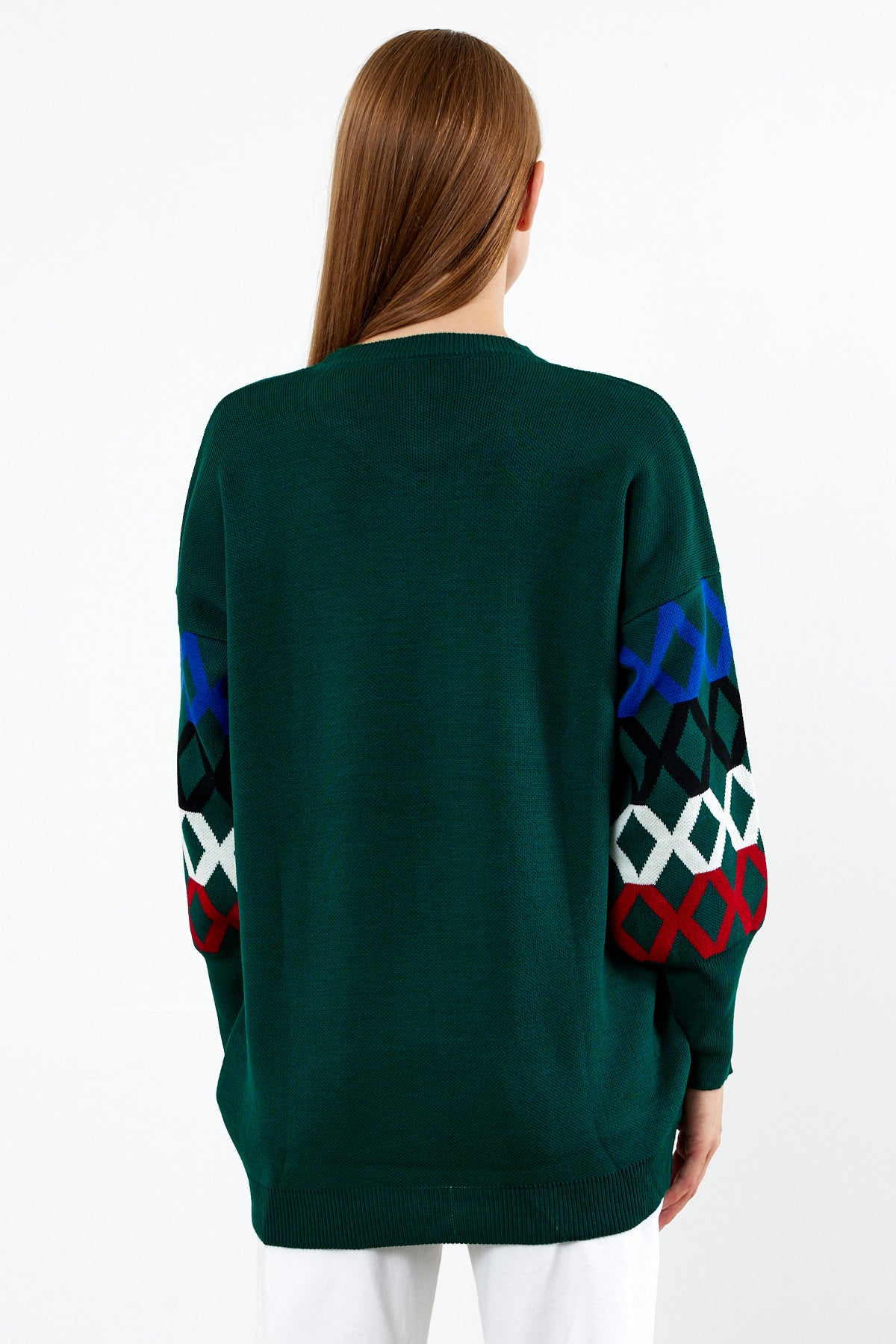 Knit Tunic Sweater Knit Mini Dress Arm Pattern Detailed- SKU: 3010