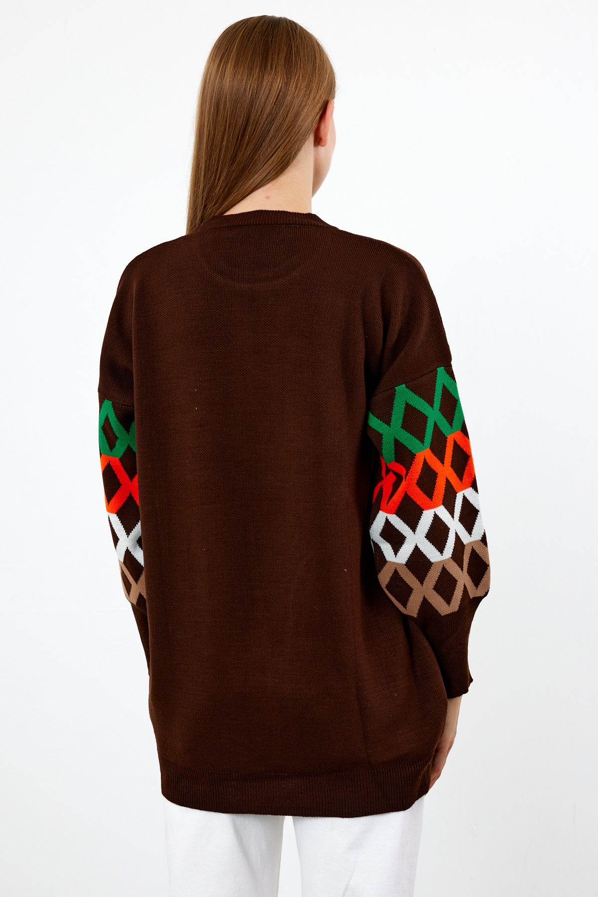 Knit Tunic Sweater Knit Mini Dress Arm Pattern Detailed- SKU: 3010