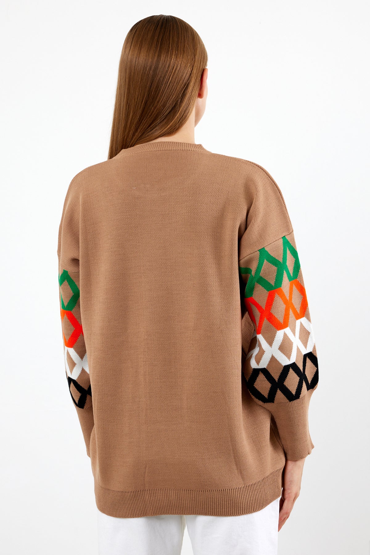 Knit Tunic Sweater Knit Mini Dress Arm Pattern Detailed- SKU: 3010