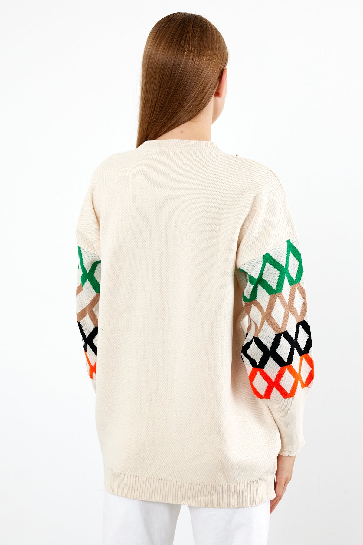 Knit Tunic Sweater Knit Mini Dress Arm Pattern Detailed- SKU: 3010