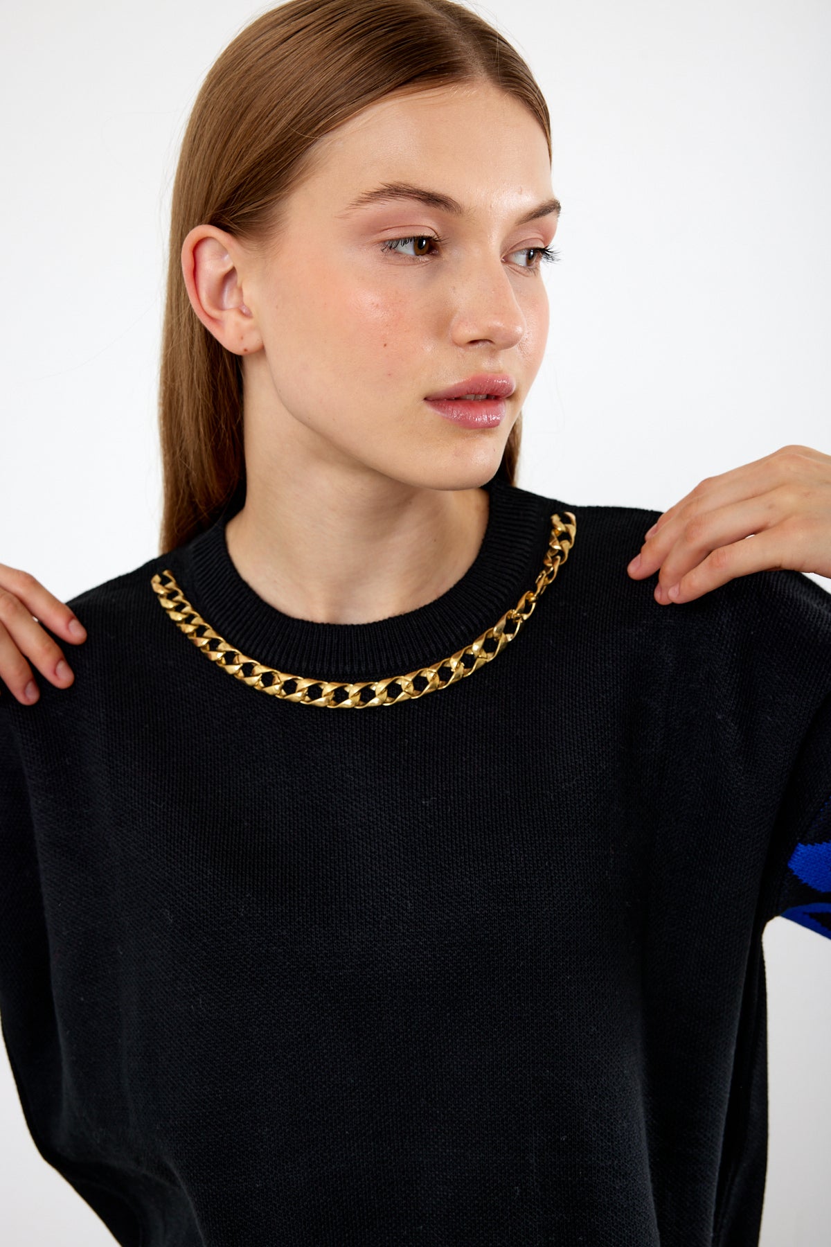 Knit Tunic Sweater Knit Mini Dress Arm Pattern Detailed- SKU: 3010