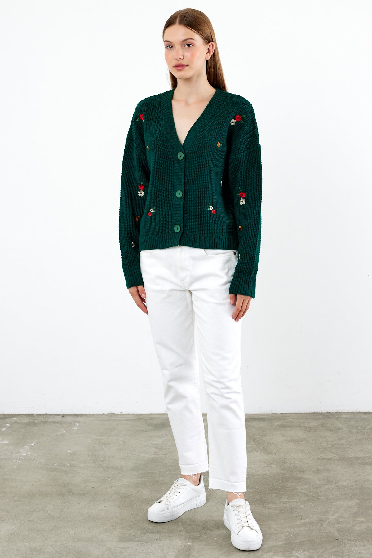 Short Knit Cardigan Flower Embroidery Detailed - SKU: 3840