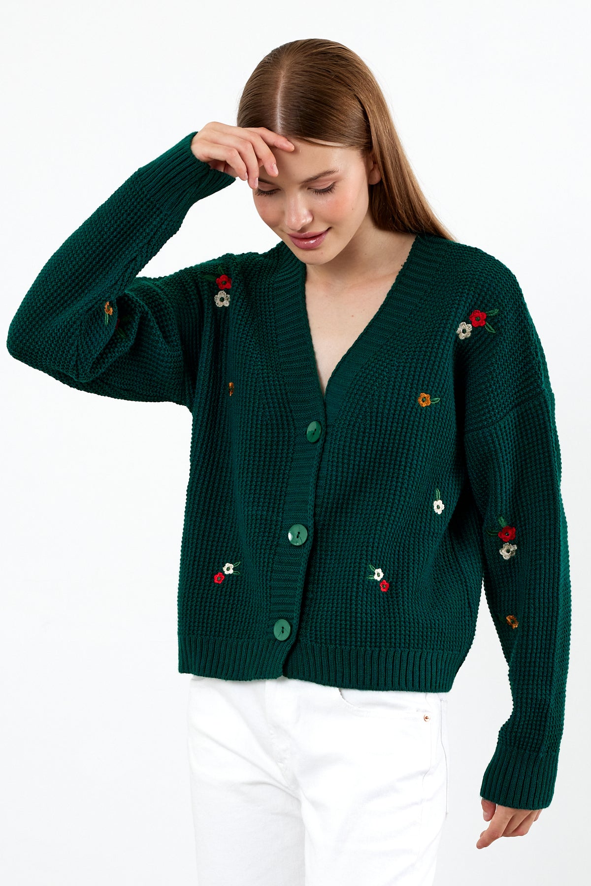 Short Knit Cardigan Flower Embroidery Detailed - SKU: 3840