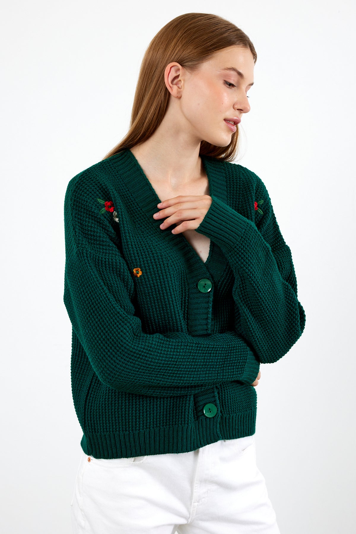 Short Knit Cardigan Flower Embroidery Detailed - SKU: 3840