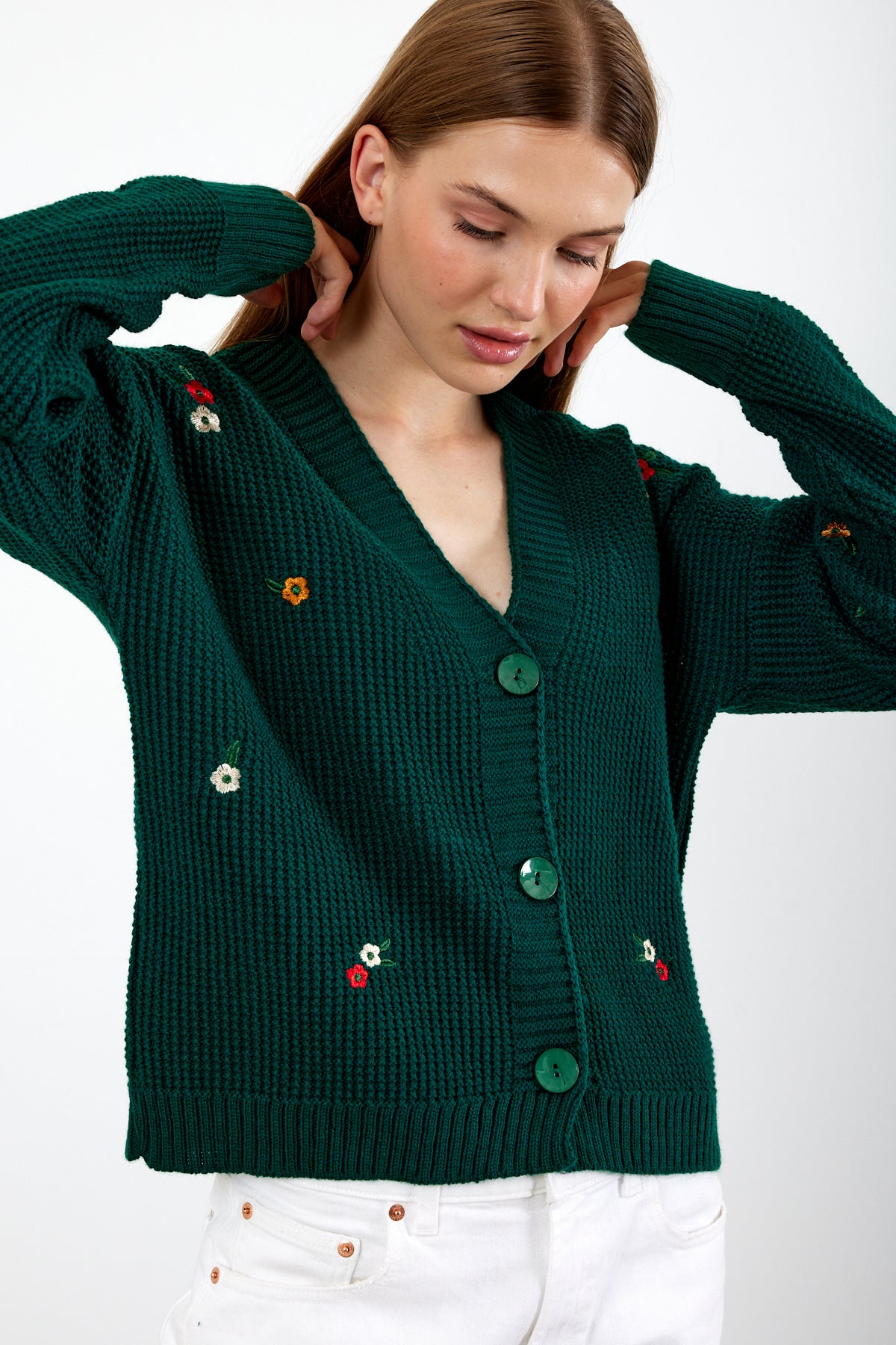 Short Knit Cardigan Flower Embroidery Detailed - SKU: 3840