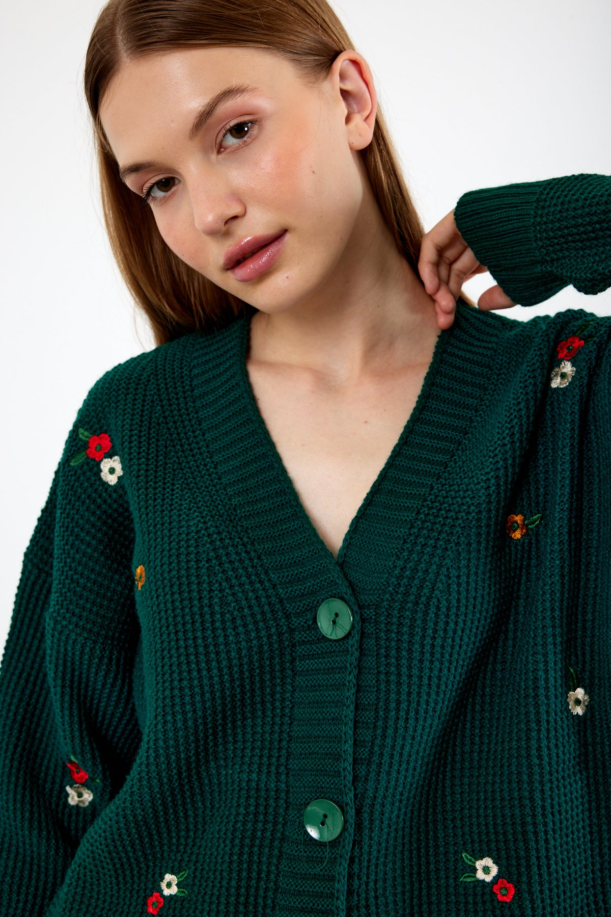 Short Knit Cardigan Flower Embroidery Detailed - SKU: 3840