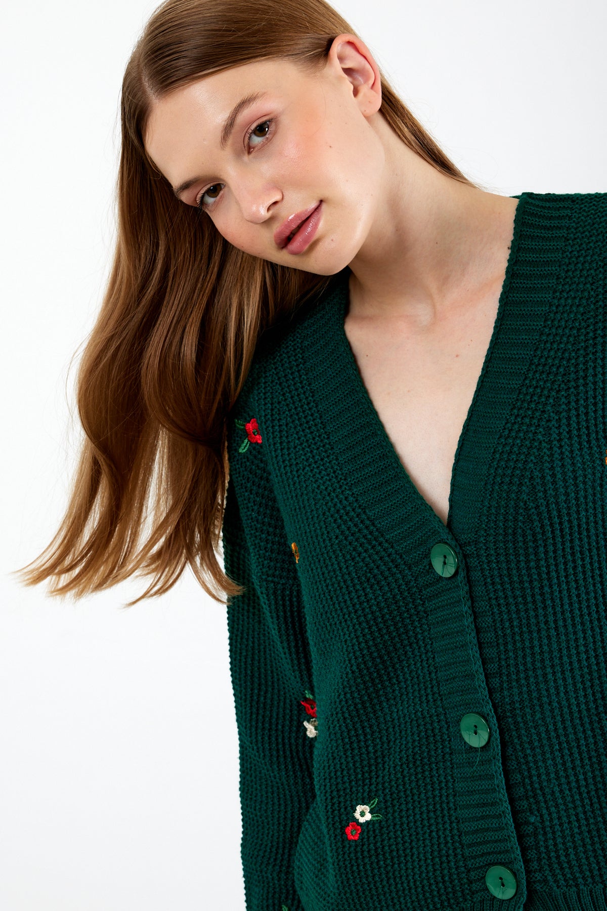 Short Knit Cardigan Flower Embroidery Detailed - SKU: 3840