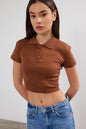 Womens Polo Neck Crop Top Polo Neck Cropped T-Shirt 4034 S-M-L (2-2-2) 6 PIECES