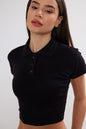 Womens Polo Neck Crop Top Polo Neck Cropped T-Shirt 4034 S-M-L (2-2-2) 6 PIECES