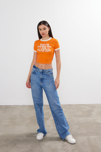 Womens Positive Vibe Crop Top Cropped T-Shirt (S-M-L / 2-2-2) 6 Pieces