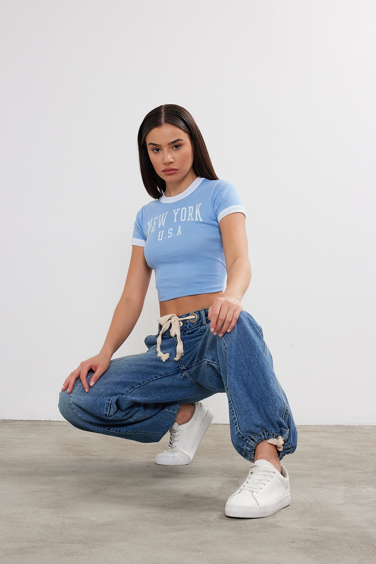 New York Printed Cropped T-Shirt Crop Top (S-M-L / 2-2-2) 6 Pieces