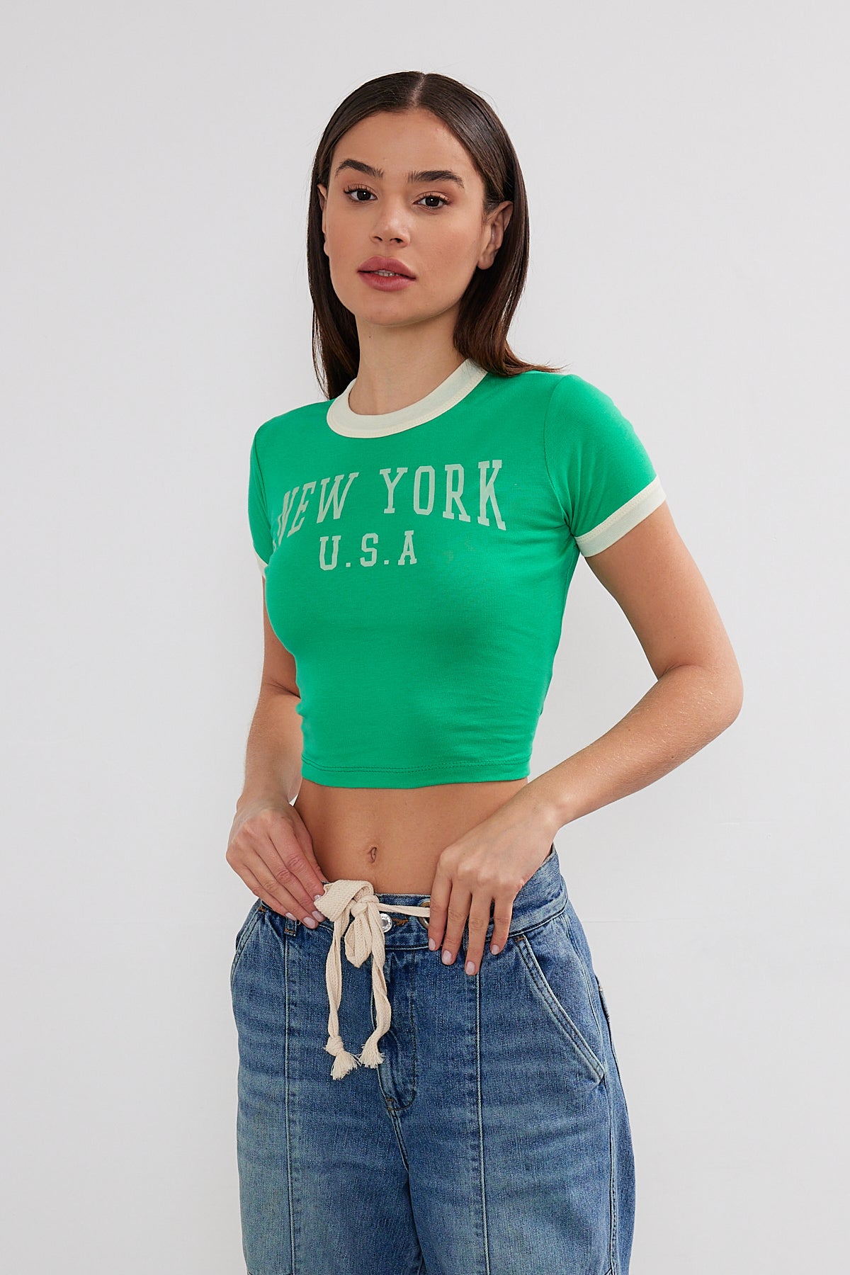 New York Printed Cropped T-Shirt Crop Top (S-M-L / 2-2-2) 6 Pieces