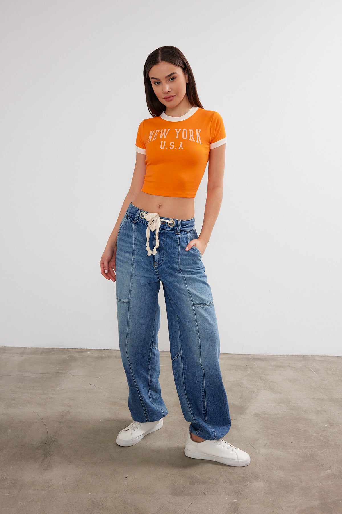 New York Printed Cropped T-Shirt Crop Top (S-M-L / 2-2-2) 6 Pieces