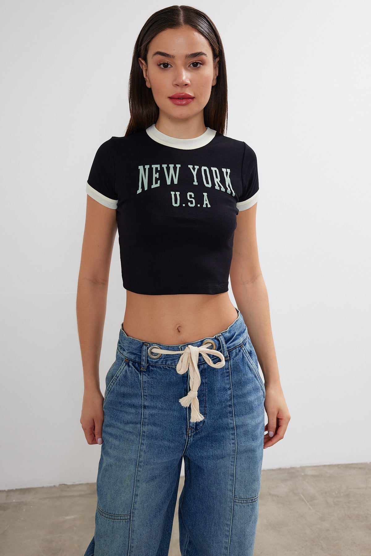 New York Printed Cropped T-Shirt Crop Top (S-M-L / 2-2-2) 6 Pieces